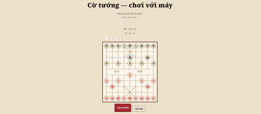 Màn hình chơi cờ tướng với máy