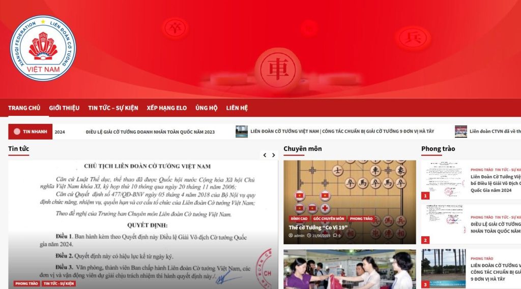 Website liên đoàn cờ tướng Việt Nam