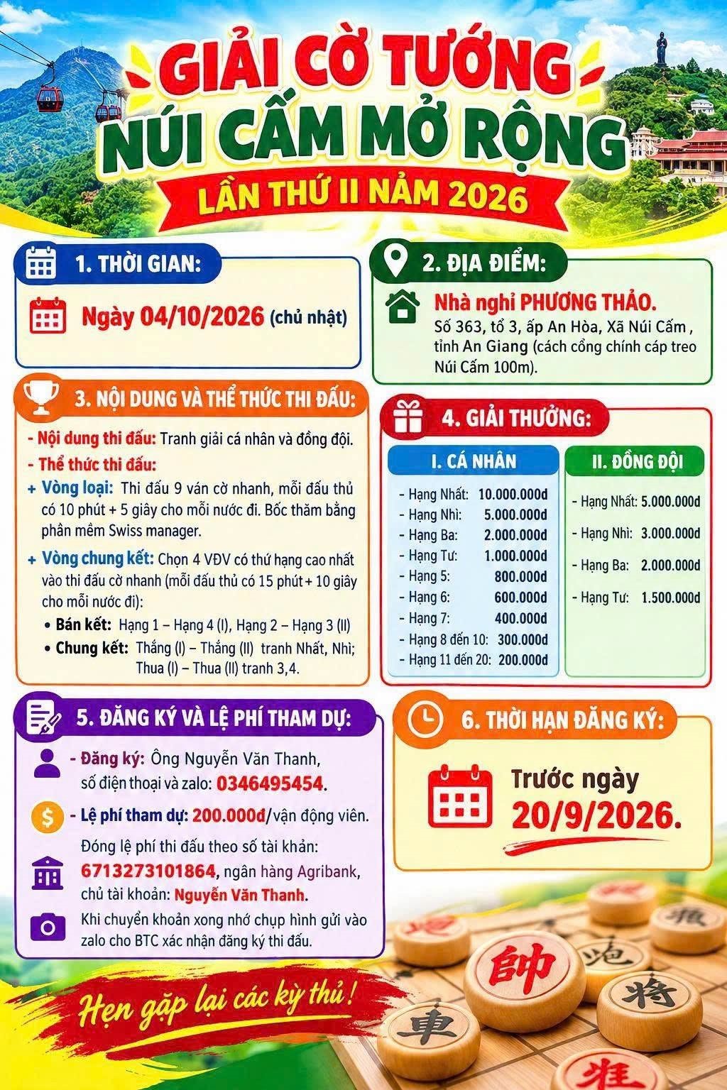 Giải Cờ Tướng - Núi Cấm Mở Rộng Lần thứ II năm 2026: Quần hùng hội ngộ