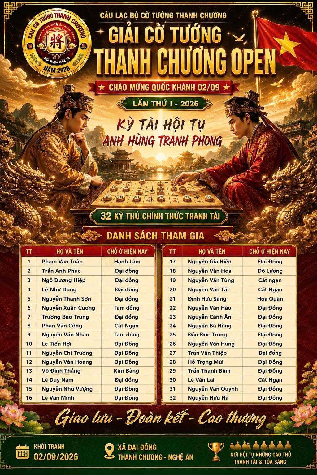 Giải cờ tướng Thanh Chương Open 2026